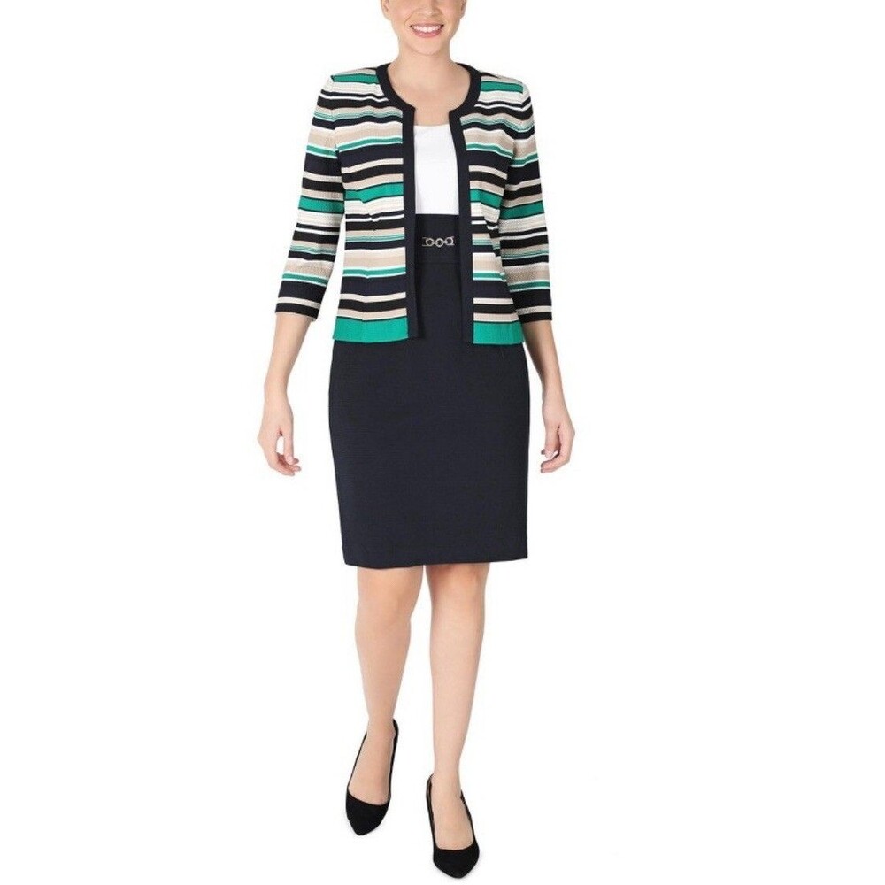 NEW Studio One New York 2PC Dress Jacket Black Green Cream  Size 10 Career Set